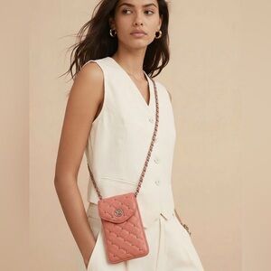 NWT - Studio Barkley Mischa Vegan Leather Phone Case Diamond Quilting Coral